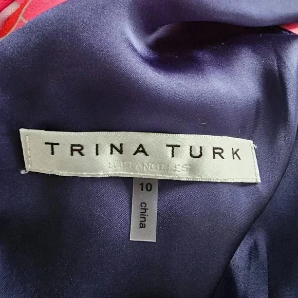 Trina Turk Women's Blue/Pink Flounce-Hem Floral V-Neck Jumpsuit 10 - Picture 8 of 8